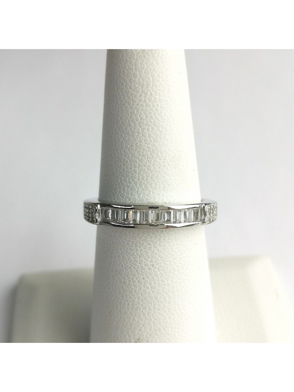 Sterling Silver White Sapphite Baguette eternity band ring size 7